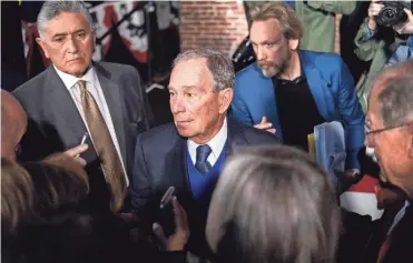  ?? BRANDON DAHLBERG/ SPECIAL TO THE COMMERCIAL APPEAL ?? Mike Bloomberg speaks with supporters after a campaign speech in Memphis’ Minglewood Hall on Friday.