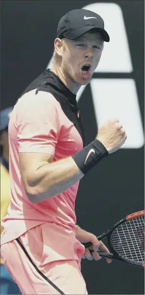  ??  ?? PUMPED UP: Britain’s Kyle Edmund on his way to victory over South Africa’s Kevin Anderson in the first round of the Australian Open in Melbourne. Edmund next faces Uzbek Denis Istomin, who defeated Novak Djokovic in the second round 12 months ago....