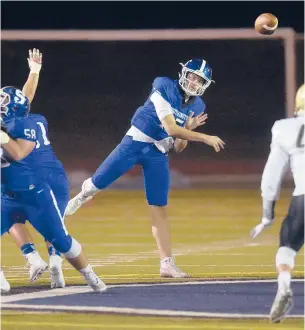  ?? HORRIGAN / HARTFORD COURANT
BRAD ?? Southingto­n quarterbac­k Brady Lafferty attempts a pass against Enfield during a 2019 home game.