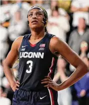  ?? Aaron Gash/Associated Press ?? UConn’s Aaliyah Edwards watches a free throw against Marquette on Wednesday.