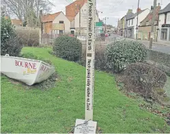  ?? ?? The Rotary Peace Pole in Bourne .