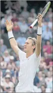  ?? KIRSTY WIGGLESWOR­TH — AP ?? Sebastian Korda celebrates his 6-3, 3-6, 6-3, 6-4 victory over Daniel Evans at Wimbledon.