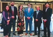  ?? Angel Tesorero/Gulf News ?? Prominent Pakistani expats gathered support for the Indus Hospital during a gala dinner at Hilton Dubai, Al Habtoor City on Thursday. (From left) Afsheen; Dr Abdul Bari Khan, Founder and CEO, IHHN; Dr Amber, Salim Tabani, Arif Lakhani and Ahad Thumbi.