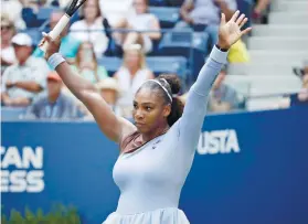  ?? AP PHOTO ?? BATTLE. Serena Williams hit 18 aces against Kaia Kanepi to move to the quarterfin­al round of the US Open.