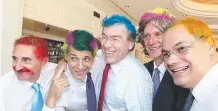  ??  ?? Mayoral candidates Eddy Sarroff, Dean Vegas, Peter Young, Keith Douglas and Tom Tate dyed their hair for charity in 2012.