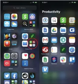  ??  ?? Tap the big app icons to launch the app. Tap the small four-square group to open the category folder