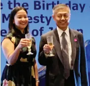  ??  ?? ATTY. Antoinette Principe-Castrodes (City Mayor Representa­tive) and ConGen Yoshiaki Miwa offer a toast for Emperor Naruhito’s long life