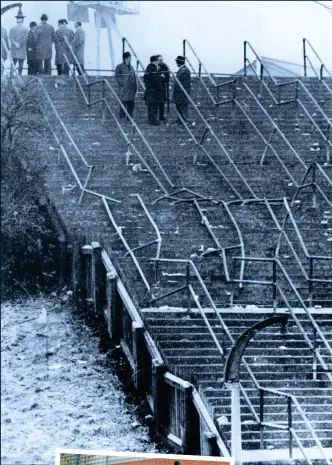  ?? SNS GROUP/REXMAIL/PA ?? Haunting: bodies on the Ibrox pitch, Stairway 13 (above) and a memorial (left)