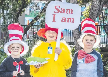  ?? Picture: Nev Madsen ?? HATS AND HAM: Dressing up as characters from the Dr Seuss books are East Toowoomba State Schools students (from left) Noah Cochrane, Luca Vriesema and Samuel Quinn.