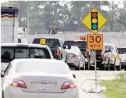  ?? Melissa Phillip / Houston Chronicle ?? Traffic lines up along Riley Fuzzel near the Grand Parkway, one of several locations that have experience­d log jams during the constructi­on.