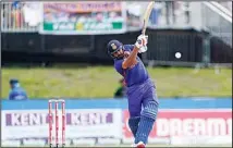  ?? (AP) ?? India’s Rohit Sharma hits a six during the fourth T20 cricket match against the West Indies in Lauderhill, Fla.