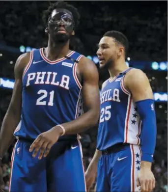  ?? ELISE AMENDOLA — THE ASSOCIATED PRESS ?? The loss to the Celtics in the Eastern Conference semifinals showed that the 76ers have to go out and get some help for center Joel Embiid, left, and guard Ben Simmons in the offseason to be one of the truly elite teams in the NBA.