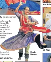 ?? PIX: DEEPAK GUPTA/HT ?? Kathak performanc­e to pay tribute to Pt Arjun Mishra held at Sangeet Natak Academy recently
Urmila Sharma
Anuj Mishra
MA Khan
