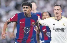  ?? Valentí Enrich ?? Lamine Yamal i Lucas Vázquez, diumenge al Bernabéu.