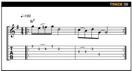  ??  ?? This laid-back melody is inspired by the North Mississipp­i Allstars’ softer moments. Once again, play close attention to the lick’s feel and try some more ideas with other scale and chord notes.