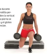  ??  ?? Asegúrate de que durante todo el ejercicio la rodilla permanece siempre sobre la vertical del apoyo del pie. La pierna se encuentra alineada y el glúteo medio realiza su función.