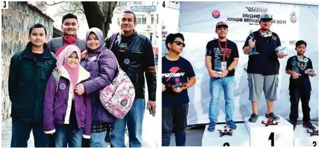  ??  ?? 2. MINAT mendalam terhadap dron membuatkan Adam sentiasa mengikuti perkembang­an teknologi terkini.
3. BERSAMA keluarga yang banyak menyokong minatnya.
4. KETIKA menjuarai pertanding­an dron di Johor Bahru barubaru ini.