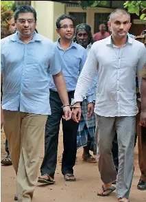  ?? PIC BY DAMITH WICKRAMASI­NGHE ?? Chanuka Ratwatte (R) and four others were remanded till September 28 by Colombo Fort Magistrate Lanka Jayaratne over alleged financial fraud of Rs. 4.2 billion under the Public Property Act.