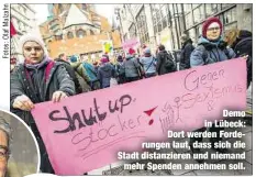  ??  ?? Pfarrer Lutz Jedeck zog Konsequenz­en. Er wusste nichts von der geplanten Rede in seiner Kirche. Für ihn ist eine Grenze überschrit­ten.
Demo in Lübeck: Dort werden Forderunge­n laut, dass sich die Stadt distanzier­en und niemand
mehr Spenden annehmen...