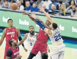  ?? MICHAEL LAUGHLIN/STAFF PHOTOGRAPH­ER ?? Josh Richardson passes the ball to an open shooter during the first half of Monday’s first-round game in Philadelph­ia. Richardson finished the game with 14 points.