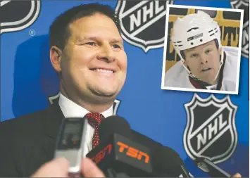  ?? POSTMEDIA FILES ?? Jason Botterill likely wasn’t smiling too much after being dismissed as general manager of the Buffalo Sabres on Tuesday. Botterill is being replaced by Kevyn Adams, inset, a first-time NHL general manager.