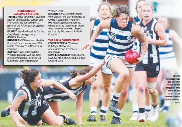  ?? Picture: MICHAEL DODGE ?? Richelle Cranston will get another crack at the Magpies, this time in the Cats’ AFLW season opener