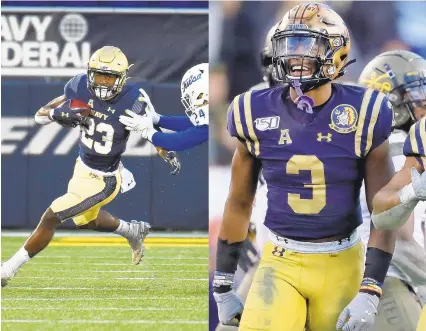  ?? PAULW. GILLESPIE/CAPITAL GAZETTE ?? Navy’s Myles Fells, seen on the left against Tulsa last weekend, and Cameron Kinley, shown against Army last season, will leave the football field as lifelong friends and leaders off it.