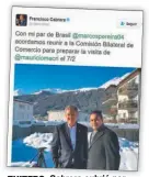  ??  ?? TUITERO. Cabrera cubrió por redes sociales su gira a Davos.