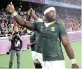 ?? | AP ?? SPRINGBOK captain Siya Kolisi celebrates after his team’s victory over Wales in the Rugby World Cup semifinal.