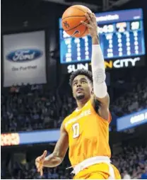  ?? THE ASSOCIATED PRES ?? Tennessee’s Jordan Bone shoots a layup during the second half against Kentucky on Feb. 6 in Lexington, Ky. Vols coach Rick Barnes wants the sophomore to push the ball more in transition.