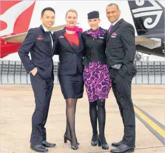  ??  ?? Spot the difference: (Left) Crew help announce the Air NZ-Qantas code-share agreement, and (right) the earlier Air NZ-Virgin deal.