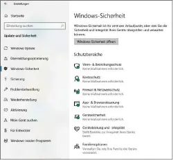  ??  ?? Der Punkt „Windowssic­herheit“ist der umfangreic­hste unter „Update und Sicherheit“. Er ist identisch mit dem Bereich „Windows Sicherheit“, der sich auch direkt über das Programmme­nü aufrufen lässt.