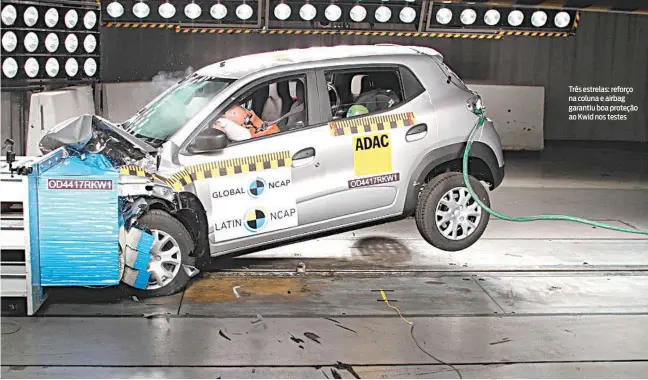  ?? FotoS divuLgação ?? Três estrelas: reforço na coluna e airbag garantiu boa proteção ao Kwid nos testes