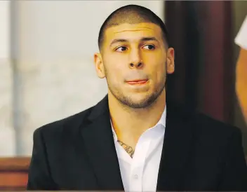  ?? JARED WICKERHAM/GETTY IMAGES/FILES ?? The brain of former NFL player and convicted murderer Aaron Hernandez, who hanged himself in prison in April, showed “severe” signs of chronic traumatic encephalop­athy.