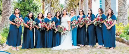  ?? ?? Vaimoana Mase and her 10 bridesmaid­s; left, Vaimoana with her father, Puniloa Tapaleao.