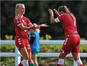  ?? Picture: Will Cooper/JMP ?? Bristol City Abi Harrison, right, celebrates her goal against Coventry at the High Performanc­e Centre yesterday