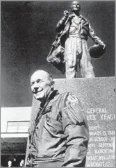  ?? Steven Wayne Rotsch Associated Press ?? AERONAUTIC LEGEND
Yeager unveils a statue of himself in Hamlin, W. Va., in 1987, 40 years after he broke the sound barrier.