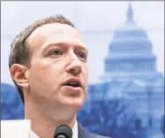  ?? Andrew Harrer / Bloomberg ?? Mark Zuckerberg, chief executive officer and founder of Facebook, speaking last week at a House Energy and Commerce Committee hearing in Washington, said Facebook does collect digital informatio­n on consumers who aren’t registered as users,...