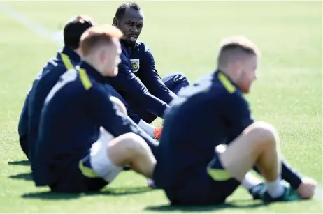  ?? Picture: DAN HIMBRECHTS, EPA ?? ONE STEP AT A TIME: Usain Bolt takes part in his first training session with Australia’s Central Coast Mariners in Gosford yesterday.