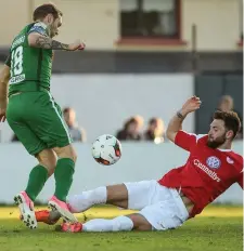  ??  ?? Karl Sheppard of Cork City is tackled by Kyle Callan McFadden of Sligo Rovers. Pic: David Maher/ SPORTSFILE.