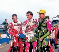  ??  ?? Lucchinell­i, Fogarty and Russell. Carl’s first win.