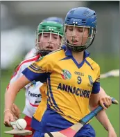  ??  ?? Annacurra’s Niamh Shannon comes under pressure from Aughrim’s Emma Murphy.