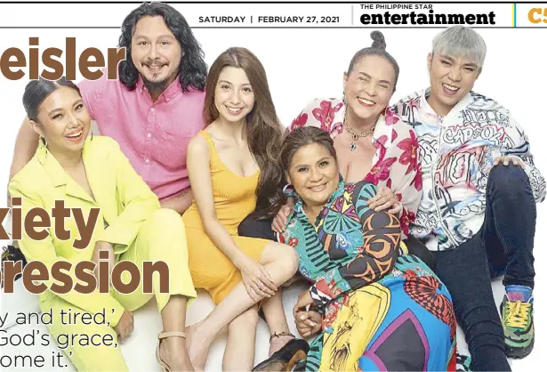  ??  ?? Baron (in pink) with Tililing co-stars (from left) Donnalyn Bartolome, Yumi Lacsamana, Candy Pangilinan, Gina Pareño and Chad Kinis. Says the movie’s director, Darryl Yap (below, right), “What I learned from doing the movie? That ‘mental’ will always be ‘emotional.’ What the brain can’t cure, the heart can heal.”