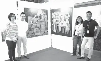  ??  ?? MORE FROM UP. UP Mindanao alumni Christine Isip, Mishael Pueblas (and his two paintings), Apol Legario, and Jesse Boga.