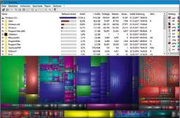  ??  ?? WinDirStat zeigt in einer übersichtl­ichen Grafik die Belegung der Festplatte durch Dateien an. Große Speicherpl­atzfresser sind so schnell entdeckt.