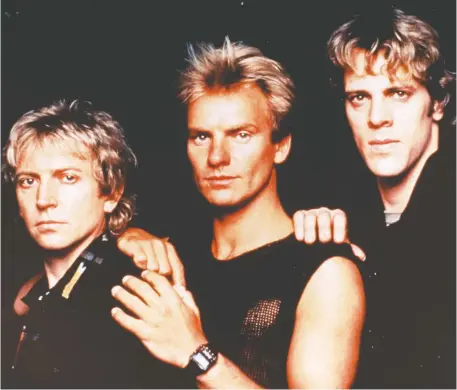  ??  ?? Don’t stand so close to me! The Police’s Andy Summers, left, Sting and Stewart Copeland said it loud and clear, and it’s a poignant message right now.