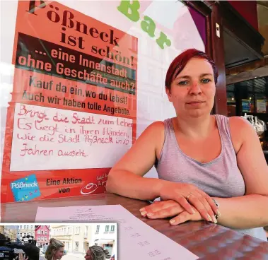  ?? FOTOS (): MARIUS KOITY ?? Jennifer Kahle hat ihre Suppen-und-Salate-Bar in Pößneck erst Mitte April eröffnet und möchte sie noch lange betreiben – deswegen macht sie mit an der Schaufenst­erverhüllu­ngsaktion.