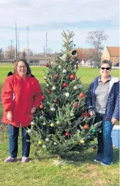  ?? SUE ELLEN ROSS/POST-TRIBUNE ?? Imagine Griffith members Valerie Wotkun, left, and Sonia Lively helped coordinate the decorating of 41 holiday trees.