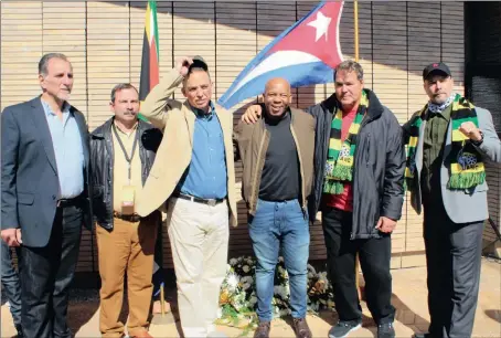  ?? Picture: NICOLITE NGWENYAMA ?? HONOURING BRAVERY: René González, Ramón Labañino, Gerardo Hernandez, executive mayor of Tshwane Kgosientso Ramokgopa, Fernando González and Antonio Guerrero paying tribute at Freedom Park yesterday.