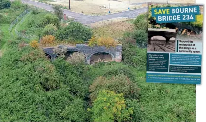  ?? ?? A September aerial view of threatened Midland & Great Northern Joint Railway Bridge 234. BOURNE HISTORY GROUP